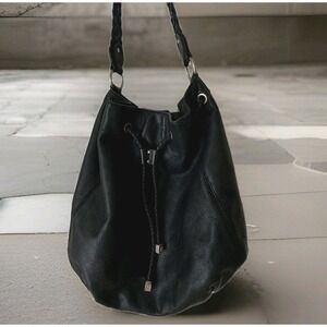 Michael Kors Bedford Large Black Leather Drawstring Shoulder Bag